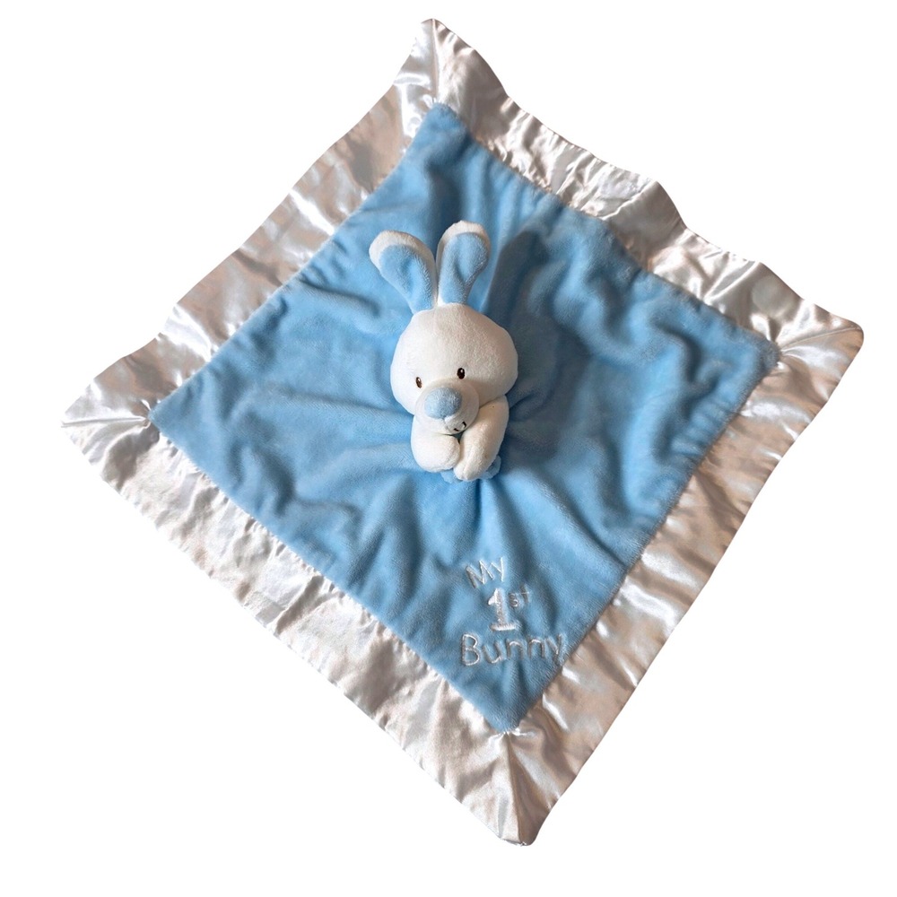 Baby GUND My 1st Bunny Blue Lovey Security Blanket Satin Plush Embroidered